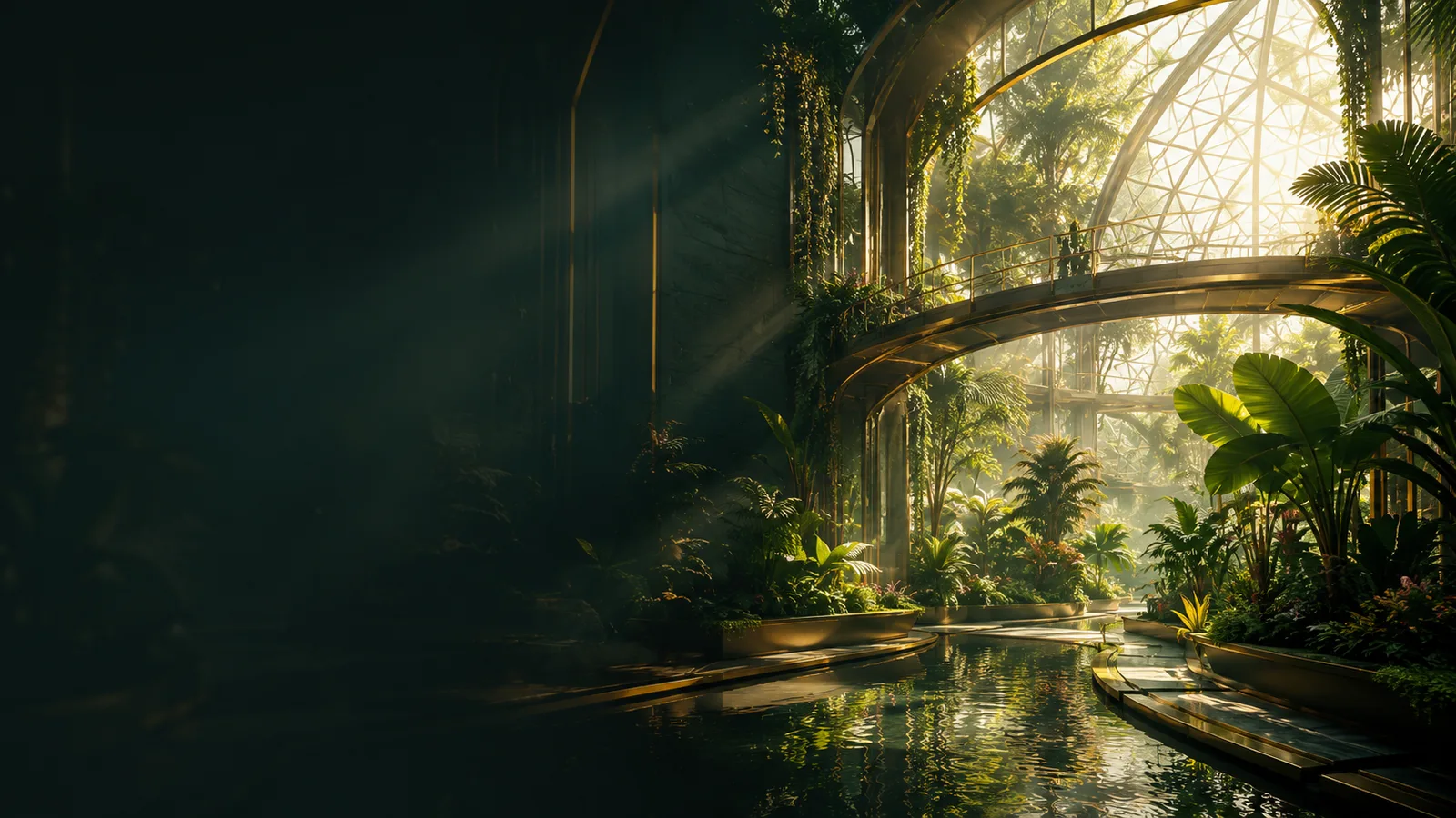 أتريوم زجاجي مشمس من مشهد لعبة ثلاثية الأبعاد بمحرك Unity